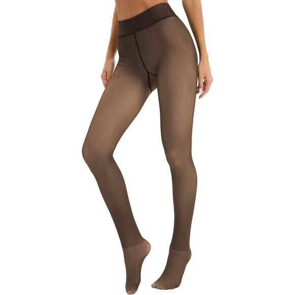 Women Coffee Winter Tights Fleece Lined High Waist Thermal Leggings Stockings - Picture 1 of 6